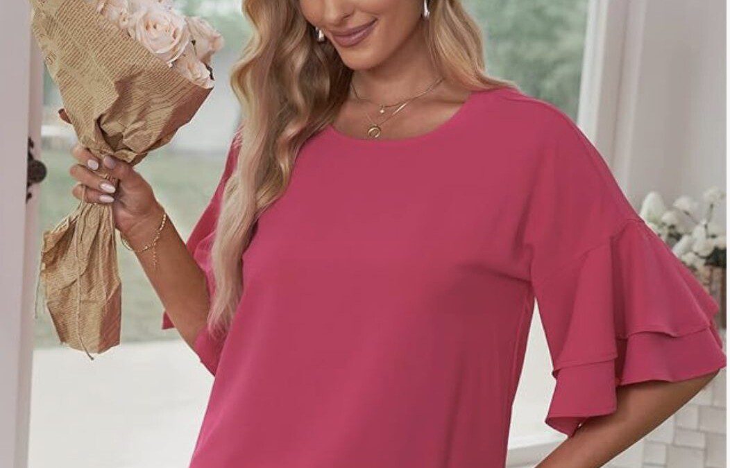 Casual 3/4 Tiered Bell Sleeve Crewneck Top – Just $14.99 shipped!